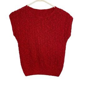 Handmade Knit Sweater Womens Small Red‎ Sleeveless Preppy Holiday